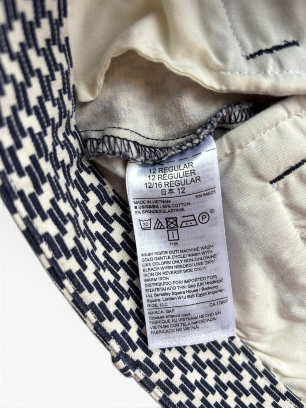 GAP Navy White Geometric Print Ankle Pants Stretch Slim Career Size 12 - Picture 13 of 15
